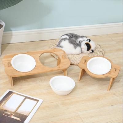 China Sustainable Modern Pet Food Bowl Wooden Pet Cat And Dog Elevated Feeding Rack for sale