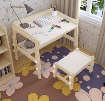 China High quality modern natural solid wood children's table and chair set adjustable wooden desk for sale