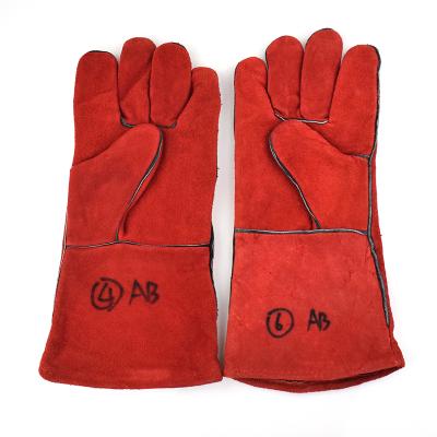 China Durable Red Welding Gloves Scare Split Leather Work Gloves Leather Working Safety Gloves for sale