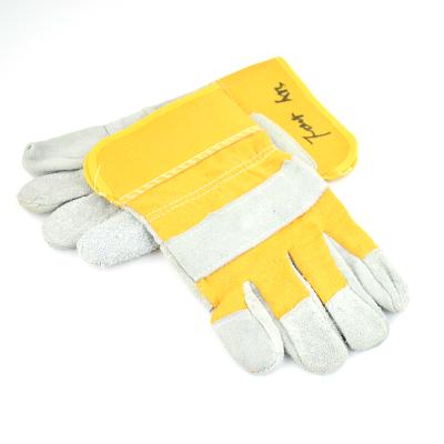 China Industry Full Palm Leather Protective Labor Coverage Cow Knocked Down Leather Safety Working Gloves for sale