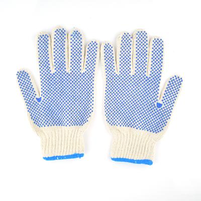 China Comfortable / Breathable White 7G Cotton Liner , Single Side Coated Good Breathability PVC Blue Dots Working Cotton Gloves for sale