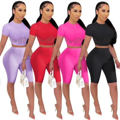 China Breathable Fashion Plain Crop Top And Shorts Two 2 Piece Short Outfit Women Summer Clothing for sale