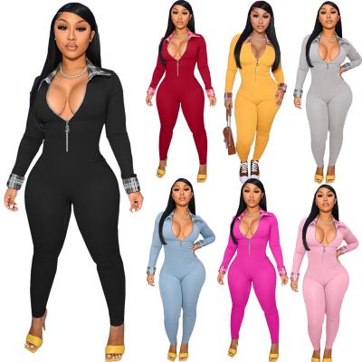 China Fashion Autumn Womens Bodycon Sportswear Zipper Womens Ladies Breathable One Piece For Women Playsuits Jumpsuits Rompers And Overalls for sale