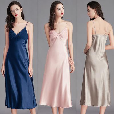 China Romantic Satin Breathable Satin Girl Lady Night Slip Dress Silk Night Wear Dresses Sleepwear Private Label Lingerie Women Hot Nightgown for sale