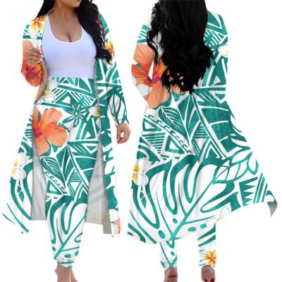 China Vintage Breathable Polynesian Samoan Tribal Print 2 Two Piece Pants Sets Cardigan Skinny Long Pants Fit High Waist Leggings Women Clothing for sale