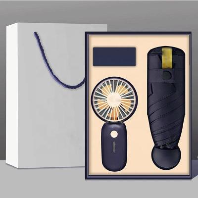 China Portable Automotive Promotion Mini USB Fans Valentine's Day Gift Set With Stand Fan Umbrella Business Gift Set for sale