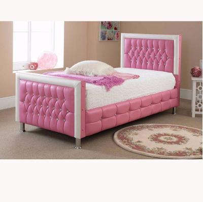 China Design strong pink leather diamond bed style girl leather bed for kids with metal legs for sale