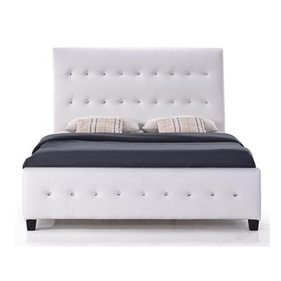 China Strong Modern Bed Room Furniture Bedroom Queen Size Diamond Tufted White Leather Bed for sale