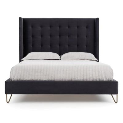 China Modern Bed Design Soft Upholstery Linen Fabric Bed With High Headboard for sale