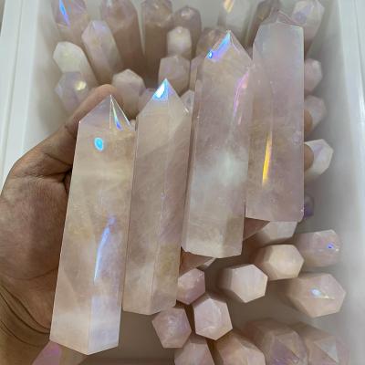 China China Wholesale High Quality Natural Crystal Healing Stones Polished Angel Aura Rose Quartz Tower for sale