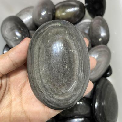 China High Quality Polished Natural Silver Sheen Obsidian Palmstone Crystal Gem Wholesale From China for sale