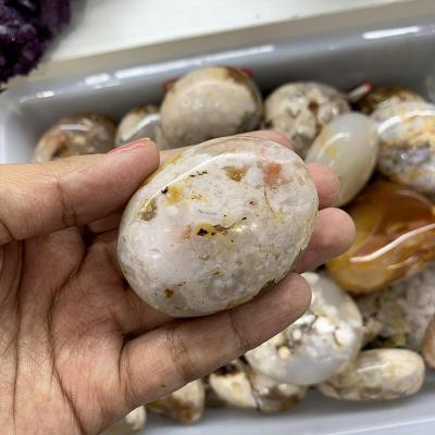 China Wholesale High Quality Polished Natural Crystal Agate Palmstone Healing Sakura Flower Agate From China for sale