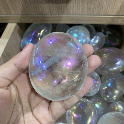 China Wholesale High Quality Natural Stone Crystal Angel Aura Clear Quartz Palm Healing Gemstone From China for sale