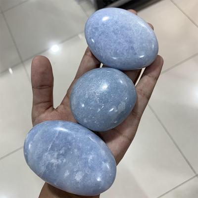 China Wholesale High Quality Natural Celesite Crystal Polished Blue Calcite Palm Gemstone From China for sale