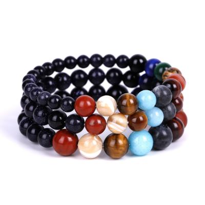 China The Other Black Lava Rock Bead Elastic Natural Gemstones7Chakra Bracelet Universe Planets Galaxy Wholesale for sale