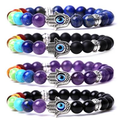 China Other Wholesale Natural Beads Stretch Fatima Hand Charms Health Healing 7 Chakras Bracelets for sale