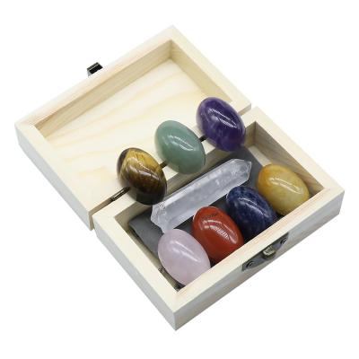 China China Wholesale Natural Crystals Wooden Box Set 7 Chakra Healing Stones Kit For Meditation for sale