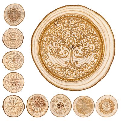 China China Wholesale Natural Wood Slice With Runes Chakra Sliced ​​Wooden Coffee Table Wood Slice for sale