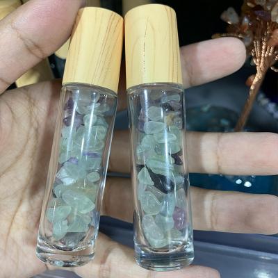 China China 10ML Bamboo Roller Bottles Metal and Gemstone Roller Essential Oil 10Ml Glass Roll On Bottle Clear Glass for sale