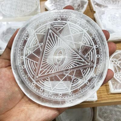 China Wholesale High Quality Natural Gemstone Crystal Polished Chakra Selenite Slab Selenite Cup Mat From China for sale