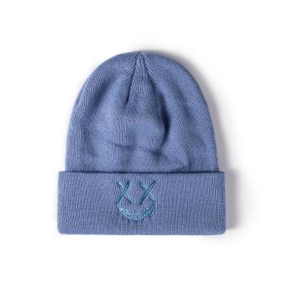 China Cartoon Face Knitted COMMON Korean Beanie Embroidered Funny Smiling Hat for sale