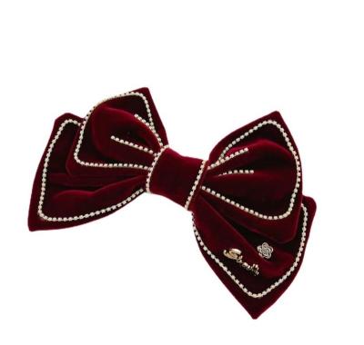 China New Double Layer Autumn Winter Suede Clip Big Bow Pearl Barrette For Girl for sale