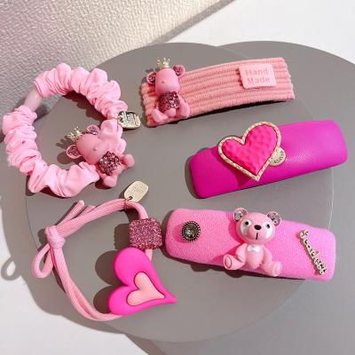 China Cut 2022 Pink Snap Girl Love Rhinestone Bear Hair Tie Hair Clip Barrette for sale