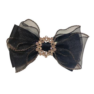 China 2022 New Clasp Women Wire Double Layer Bow Barrette With Rhinestones for sale