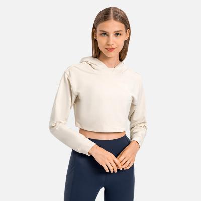 China 2021 New Arrival Crop Top Breathable Crop Top Hoodie Wholesale Cropped Long Sleeve Yoga Tops Women's Top Hoodie for sale