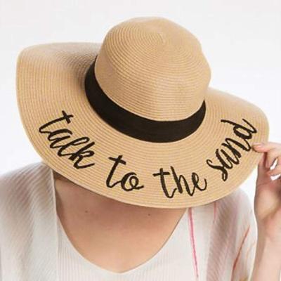 China 2022 New Summer Sun Beach Hat Foldable Rolled Wide Brim Straw Hat Foldable Embroidery Letters For Women Summer Straw for sale