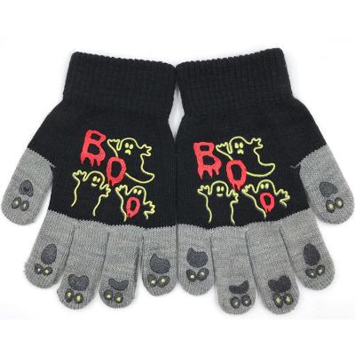 China Fashion Dobby Cool Halloween Clip Screen Print Knit Magic Gloves For Winter Gift Promotional Kids Gloves for sale