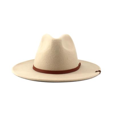 China Customized Men's TWS 21092903 100% Crown Leather Band Eco-Friendly Women's Fedora Wool Felt Hats Luxury for sale