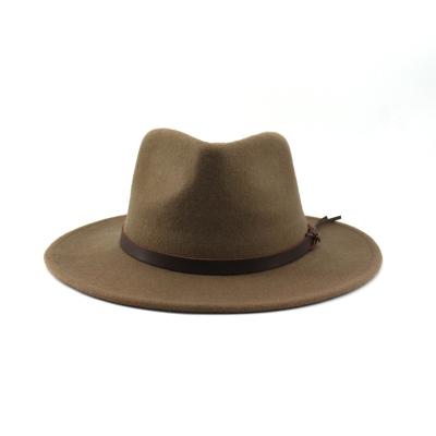 China Customized Men's TWS 21092902 100% Crown Leather Band Eco-Friendly Women's Fedora Wool Felt Hats Luxury for sale