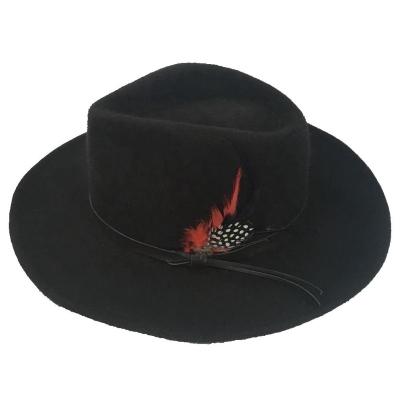 China Image Brown Wool Felt Hat Cowboy Hat With PU Decoration Band And Feather Accessory for sale