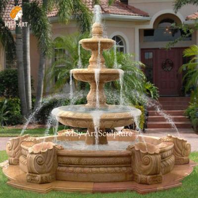 China Classic Wholesale Custom Natural Stone Single Row Marble Water Fountain For Backyard for sale