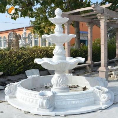 China Classic Outdoor Garden Decoration Classic Natural Stone Carving Rows Marble Water Fountain for sale