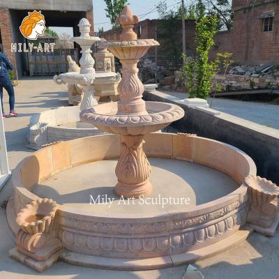 China Wholesale Classic 2 Tiers Simple Natural Red Marble Water Fountain for sale