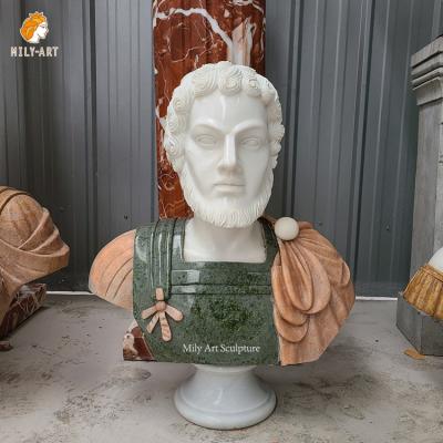 China EUROPEAN Life Size Color Stone Head Marble Warrior Bust Statue Home Decorative Sculpture for sale