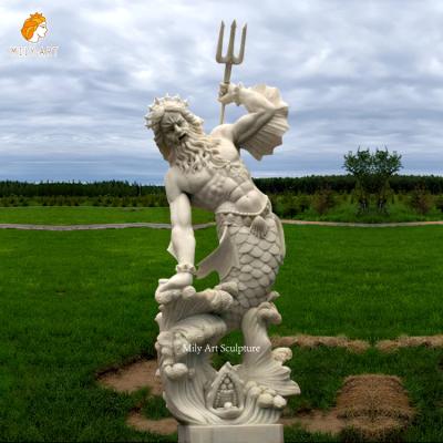 China Wholesale European Customized Nature Stone Life Size Classic Searey Poseidon With Fish Tail Statue Marble Oceanus Sculpture For Favorites for sale