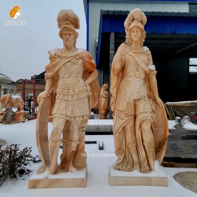 China Red Marble Statue Roman Soldier European Outdoor Life Size Sunset Fighter Sculpture for sale