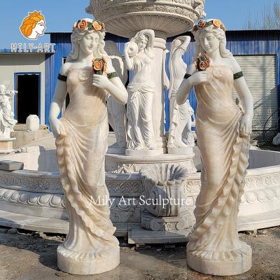 China European Garden Decoration Exquisite Lady Women Statue Sculpture With Carved Flowers for sale