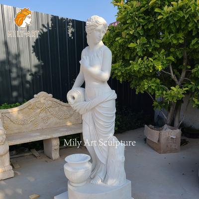 China Beautiful White Marble Standing Lady European Garden Decoration Women Statue Stone Sculpture For Sale for sale