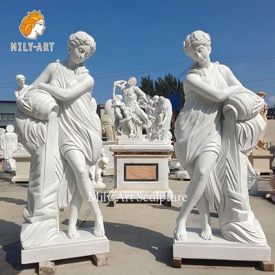 China Life Size Natural White Marble Lady European Garden Decoration Women Statue Sculpture With Water Pot for sale