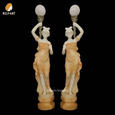 China EUROPEAN Outdoor Garden Life Size Natural Stone Hand Carved Marble Lamp Sculpture for sale