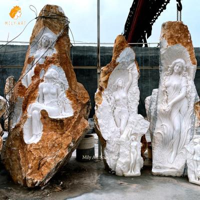 China Large EUROPEAN Outdoor Garden Typal Natural Stone Carving Rough Lady Marble Statue Women Sculpture for sale