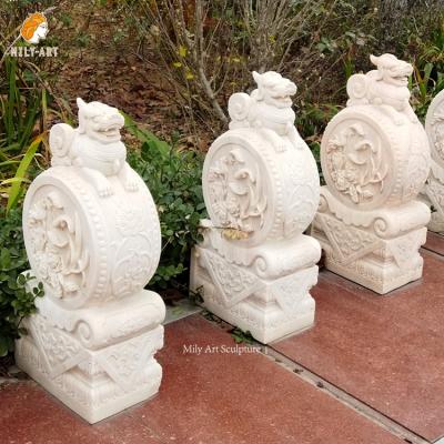 China EUROPEAN Custom Outdoor Garden Hand Carved Natural Stone Carving Statue Marble Brave Troops Drum Sculpture for sale