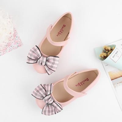 China Girls Multicolor Striped Bowknot Casual Shoes Custom Rubber Low Heel Flat PU for sale