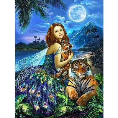 China Beauty and Tigers Modern Seaside Decoration DIY Gift Home Diamond Painting Round or Square Full Drill Diamond Embroidery Kits for sale