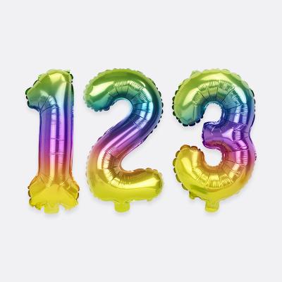 China 625127 16inch 0-9 Foil Plastic Number Balloons Party Iridescent Birthday Rainbow Helium Wedding Decorations Balloons Supplies for sale