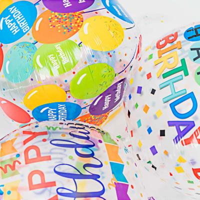 China Latex 4D Clear circular bubble balloon with HAPPY BIRTHDAY prints for birthday party event decoration helium air inflated balloon for sale